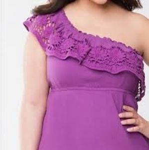 Lane Bryant Purple One-Shoulder Dress with Crochet Ruffle
